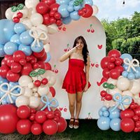 Kit d'arche de ballons personnalisée en crème et cerise avec nœuds, en latex, pour la décoration de fête d'anniversaire d'enfants, toile de fond de fête à thème rétro