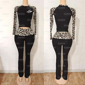 Camicia a maniche corte con stampa <span class=keywords><strong>leopardata</strong></span> personalizzata da <span class=keywords><strong>donna</strong></span> con pantaloni pieghevoli abbigliamento da esterno completo ghepardo stampa <span class=keywords><strong>leopardata</strong></span> Set due pezzi - Product Image 6