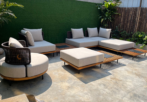 أريكة خارجية من الخوص مقطعية فاخرة من الخيزران الهندي للحديقة من Teak - Product Image 6