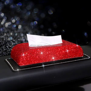 Porte-serviettes en cuir avec strass en cristal créatif, boîte de rangement pour papier toilette, boîte à mouchoirs de voiture, accessoires d'organisation - Product Image 4