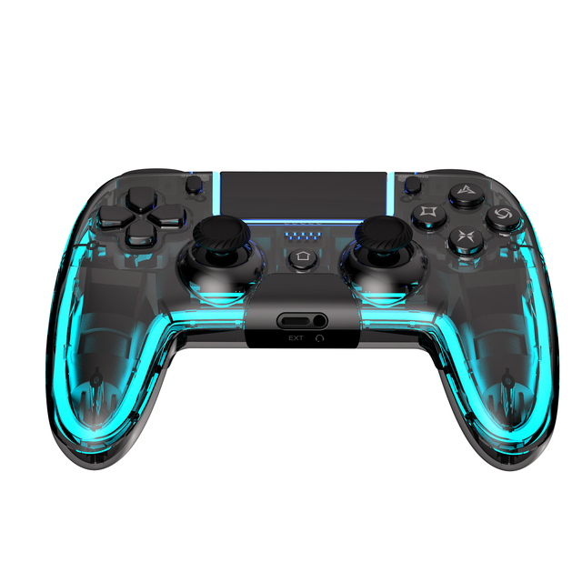 Transparent Controller with Breathing RGB Light,Programmable Buttons Compatible with PS4/PC/iOS/Android Wireless Gamepad