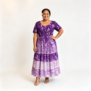Abito da donna <span class=keywords><strong>taglie</strong></span> forti stampato all'ingrosso, elegante con scollo rotondo, maniche corte e gonna ampia, traspirante e valorizzante - Product Image 4