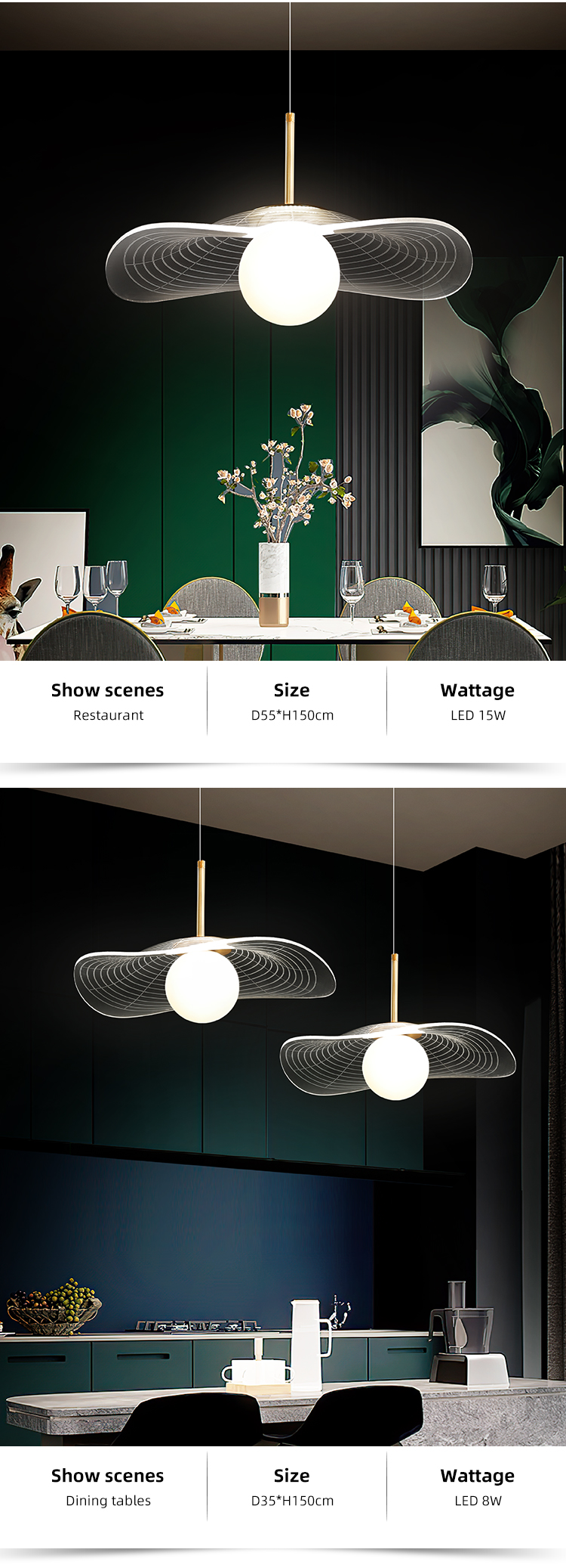 Newest Hotel Livingroom Home Indoor Decorative Gold Acrylic Art Led Pendant Light