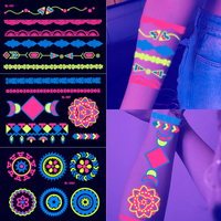 Pegatina fluorescente Luminoso Tatuajes temporales Pegatinas UV Resplandor Fluorescente Toro Tatuaje Impermeable para calcomanías de arte corporal
