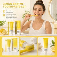 Fabricant de dentifrice OEM - Ensemble de dentifrice aux enzymes de citron, saveur citron frais, blanchissant les dents avec brosse à dents, étiquette privée OEM