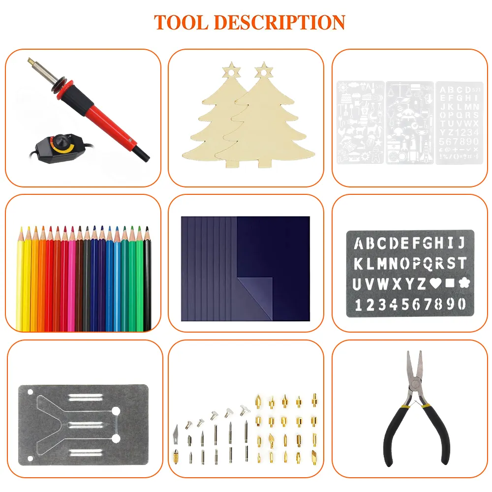 طقم أدوات قلم pyrograph ، طقم أدوات للحرق, طقم أدوات للحرق وللحفر ، طقم أدوات للحفر وللحفر ، طقم من 37 قطعة