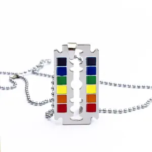 Stainless Steel Gay Pride Flag Kekasih Goth Blade dan Pride Charm Pendant Kalung Perhiasan Pria Enamel Pemasok Produsen Cina