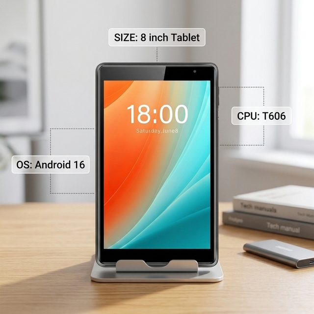 New 8 Inch Android 16 Tablet T606 CPU with Wi-Fi Front Camera Capacitive Touch Screen 4GB RAM 64GB ROM HD Display