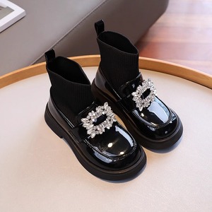 Fashion Girl's Sock Boots Non-Slip Sole Autumn Winter Kids <b>Block</b> Heel Boots Ankle Booties With Rhinestone - Product Image 4