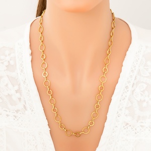 Simple and High-End Stainless Steel Necklace with 18K Real Gold <b>Titanium</b> Steel Lock Link <b>Chain</b> Pendant Jewelry for Parties - Product Image 3