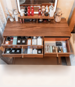 Table de maquillage en bois massif de style américain avec miroir, coiffeuse intégrée pour chambre à coucher, petite console moderne avec rangement - Product Image 3