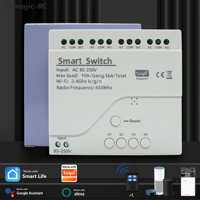 4CH Works WithTuya Smart Switch WIFI Module Remote Control 85-250V Receiver 10A Smart Relay for Alexa Google Home