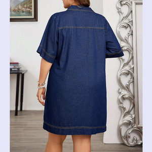 Robe en jean décontractée d'été pour <span class=keywords><strong>femme</strong></span> grande taille, coupe ample, col en V, poches avant, 85 % coton, 15 % polyester - Product Image 2