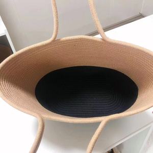 Cotton Rope Woven Tote Bag Solid Color Horizontal <b>Square</b> Summer Beach Bag For Women Everyday Use - Product Image 4