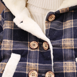 Vêtements d'hiver pour bébés garçons, manteau à capuche en laine à carreaux avec motif animal mignon, vente en gros - Product Image 3