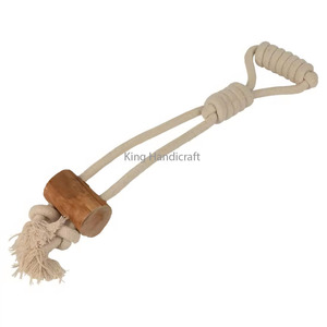 Natural <b>Rope</b> Handle Tug Coffee Wood Dog Chew with Cotton <b>Rope</b> Dog Toy for Teething Durable Long Lasting - Product Image 1