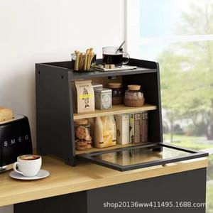 Bamboo Bread Storage Box <b>Double</b> Layer With Glass Door Black Kitchen Countertop Bread <b>Bin</b> - Product Image 3