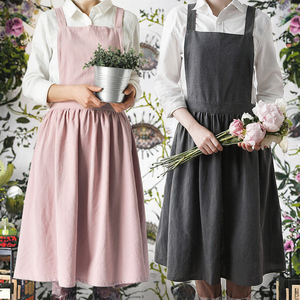 Delantal de algodón y lino con tirantes cruzados al por mayor, con logotipo personalizado, para floristería, jardinería, cafetería, cocina, repostería, restaurante, OEM - Product Image 3