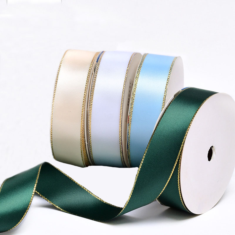 E-Magic Factory Custom Gift Packaging Ribbons Single Faced Double Side Satin Ribbon 38mm Printed Ribbon With Gold Edges