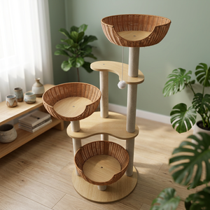 Wicker <b>Cat</b> <b>Tree</b> <b>Cat</b> Tower Wooden <b>Cat</b> Climber <b>Scratching</b> <b>Post</b> Indoor Pet Furniture - Product Image 3