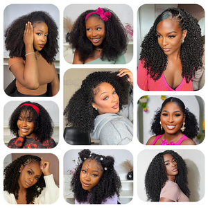 <span class=keywords><strong>Perruque</strong></span> Demi-Tête Afro Crépue Kinky Raw 3-en-1 sans Colle Cheveux Humains, Cheveux Birmans, Prête à Porter <span class=keywords><strong>Invisible</strong></span> à Cordon, à Retourner - Product Image 4