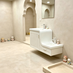Ensemble de salle de bain double en pierre artificielle avec lavabo haut-<span class=keywords><strong>bas</strong></span> simple et rangement, idéal pour la famille - Product Image 4