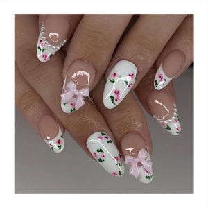 Luxus Mandel-Design 3D Großhandel falsche Nägel handgefertigt Acryl wiederholbare Mädchen-Falschnägel 24-Stück vollverkleidung Nagelpresse - Product Image 2