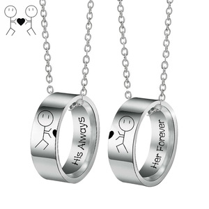 Collar de anillo de acero inoxidable para mujer y niña, collar de pareja de dibujos animados abstractos, joyería encantadora, 2023 - Product Image 6