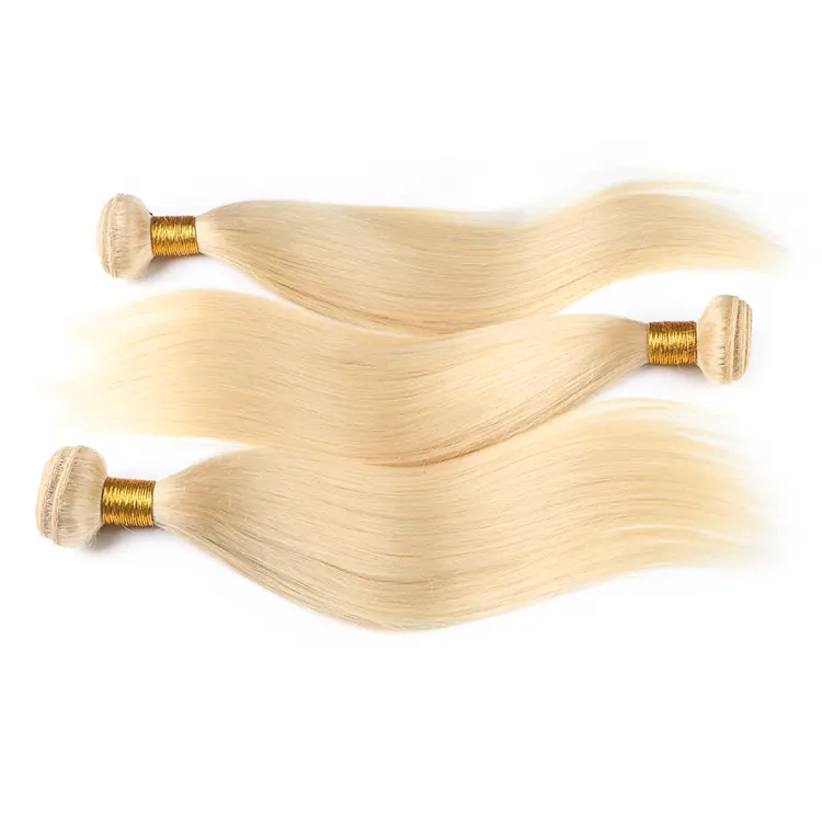 High quality unprocessed raw cambodian straight remy hair 100 human hair lace three part blonde 3 pcs bundles with closure