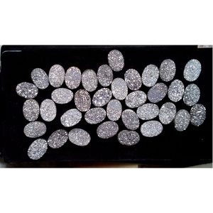Ágata Druzy recubierta de plata Natural ovalada con parte posterior plana de 9x11mm, piedra preciosa suelta, hermosa ágata Druzy de plata Natural - Product Image 2