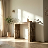 Table console en marbre brun en forme de C, bicolore et avant-gardiste, idéale pour les galeries d'art moderne et les espaces design