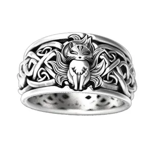 Nhẫn Đeo Tay Hợp Kim Đồng Celtic Viking Fox, Nhẫn Ngón Tay Cổ Điển Cho Nam