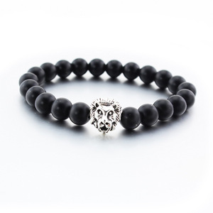 De Joyería negro cuentas de ágata cuentas de lava pulsera cabeza de león - Product Image 6