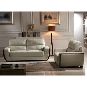 Muebles de estilo europeo para sala de estar, muebles de cuero genuino Beige de lujo, conjunto de sofás de 1, 2 y 3 asientos