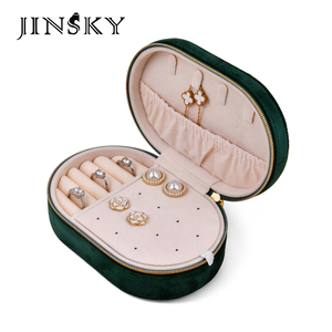 Jinsky Portable Velvet Travel Jewelry Box Mini Case with Compartments for Earrings <b>Ring</b> Necklace Anti-Tarnish - Product Image 1