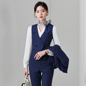 Women's Gray Suit Vest Set Slim Fit Solid Color Polyester Hotel Receptionist Uniform Bank Staff Professional Wear - Product Image 3