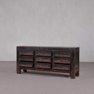 Armoire Wabi-Sabi à 9 tiroirs en bois massif, commode à profil <span class=keywords><strong>bas</strong></span> effet vieilli, menuiserie chinoise vintage pour salons et salles à manger - Product Image 4