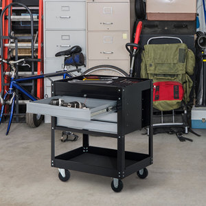 HOMCOM Chariot d'atelier professionnel Coffre à outils en tôle, noir, 68x46x88cm - Product Image 2