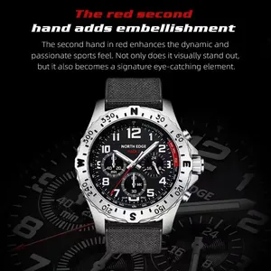 Montre à quartz pour homme NORTH EDGE MACH2, énergie solaire, boîtier en acier inoxydable 316, pilote, étanche 50M, chronomètre, montre homme - Product Image 4