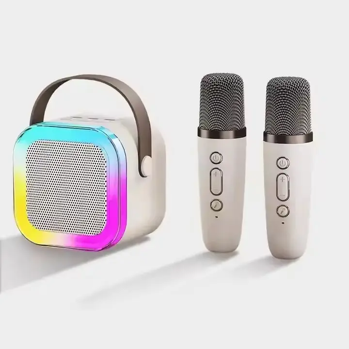 Conjunto de microfone de karaokê portátil 2 em 1 para casa, mini-alto-falante com dois microfones sem fio e cantor de karaokê