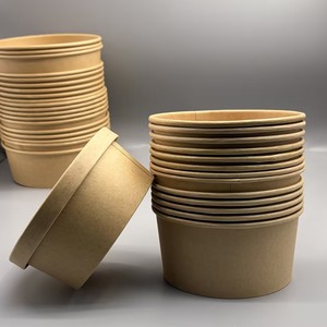 Bol à nouilles jetable en papier kraft, logo personnalisé, compostable, résistant à l'huile, conteneur rond pour plats chauds à emporter - Product Image 1