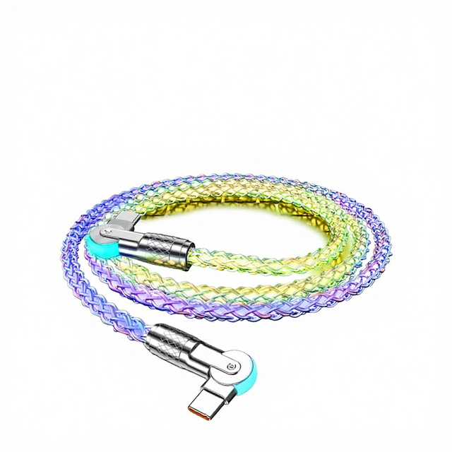 1m 180 Degree Rotating RGB LED Ambient Light USB Type-C PD Fast Charging Cable PVC Jacket Braid for Mobile Devices Power Banks