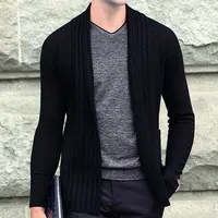 Kardigan Sweater Rajut Pria, Ukuran Besar Lengan Panjang Leher V Jahitan Terbuka Kabel Rajutan Kardigan Pria Pakaian Rajut Kustom Grosir