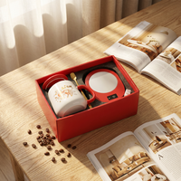 Mug en céramique de 400 ml avec soucoupe et boîte cadeau, motif cheval de l'année, design créatif, vaisselle décorative, cadeau de fête