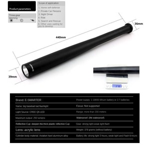 Venta caliente al aire libre multifuncional defensivo béisbol Lobo dentado murciélago aleación de aluminio Led antorchas luces linternas tácticas - Product Image 3