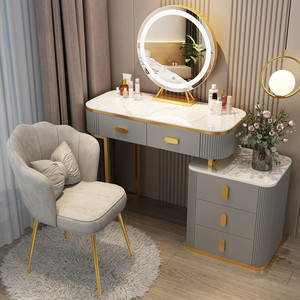 Elegant White & Gold <b>Dressing</b> <b>Table</b> Set with LED Lighted Mirror Vanity Desk with Storage Drawers and Chair for Bedroom Furniture - Product Image 2