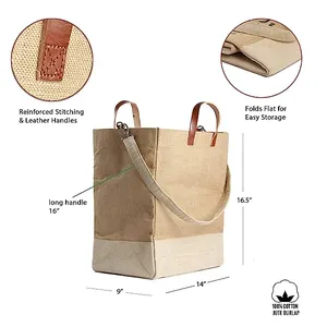 Large Heavy Duty Grocery Shopping Jute Burlap Tote Bags Beach Tote Hand Sling Outdoor Picnic Bag For Wedding Gift