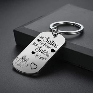 Aço inoxidável retangular Black Dog Tag Pendant Key Ring Não irmãs por sangue, mas irmãs por coração Gravura Chaveiro - Product Image 6