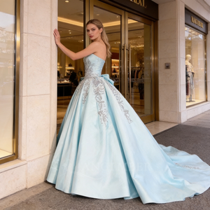 Нежно-голубое атласное платье для квинсеаньеры с квадратным вырезом, пайетками, бисером, кружевом, открытой спиной, для вечеринки, в стиле принцессы, для выпускного вечера (Sweet 16), бальное платье - Product Image 3