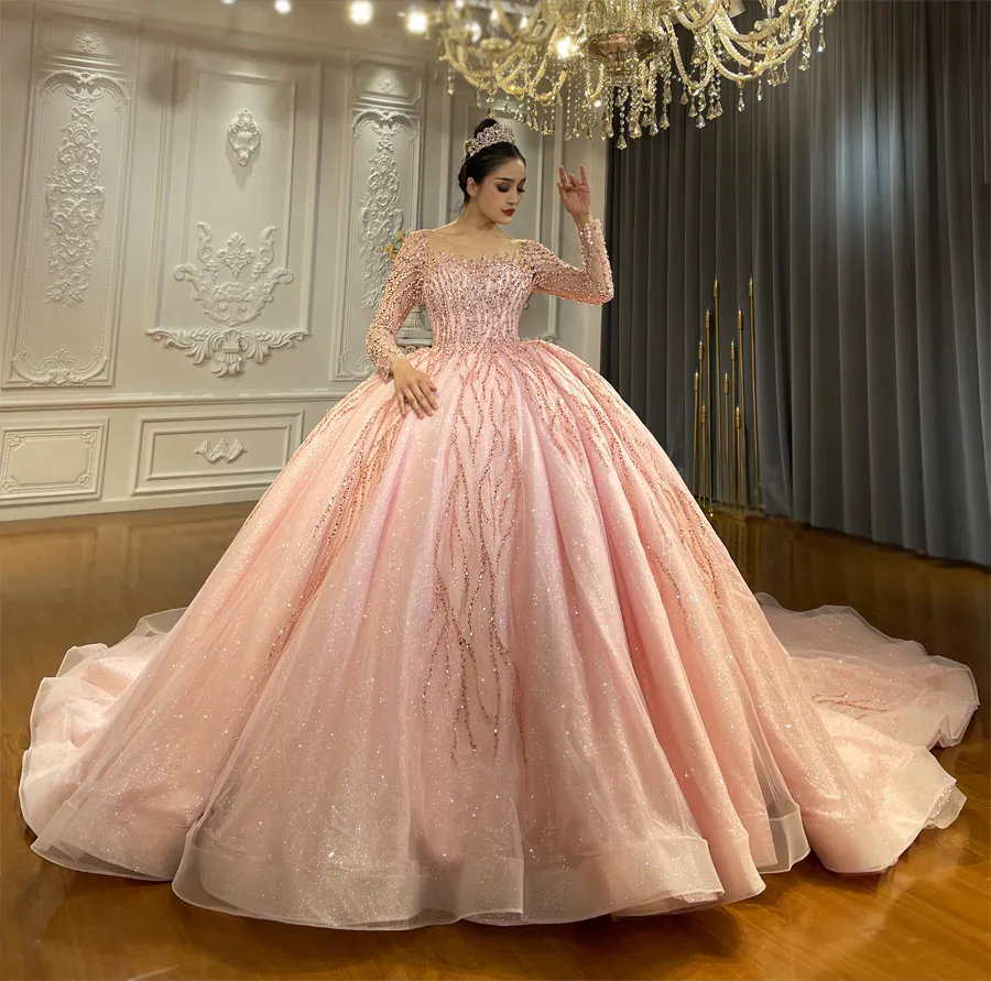 Jancember Ns4504 mewah penuh merah muda hiasan ukuran Plus gaun pernikahan gaun pesta